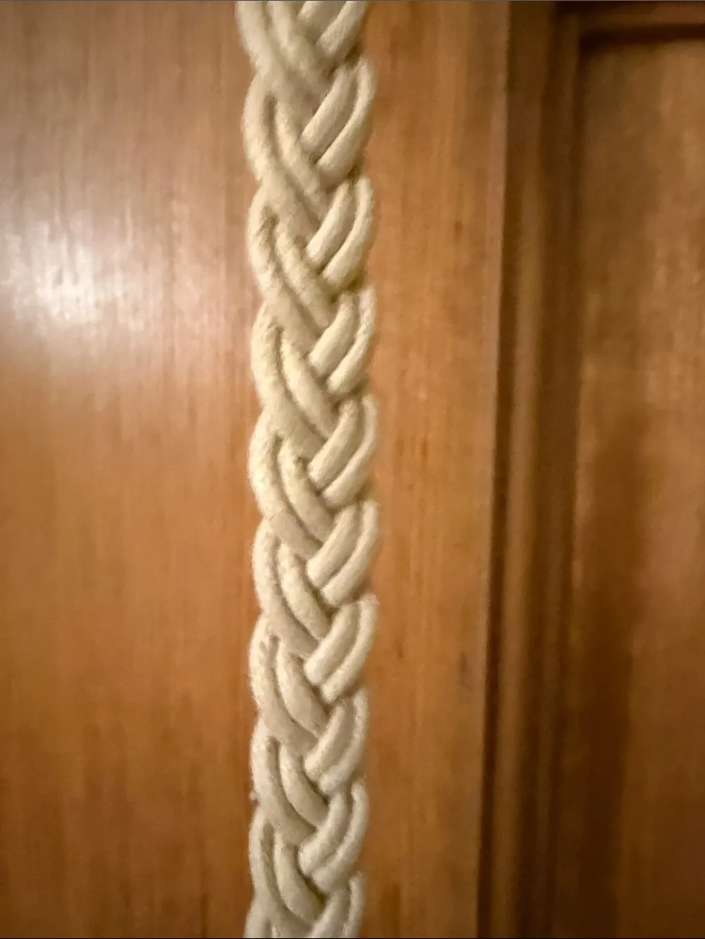 Braided cream string brown Leather Belt with Gold Tip